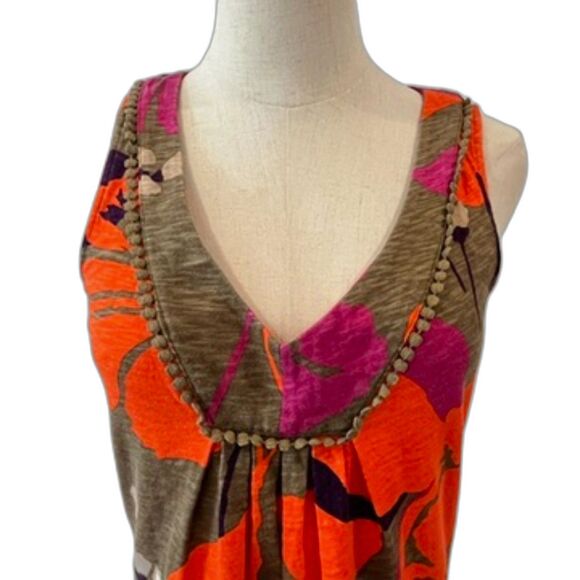 Boden Tarifa Knit Shift Dress V-Neck Orange Floral Hibiscus Size 4R Mini - Picture 3 of 6